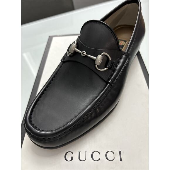 Authentic Gucci Mens Black Horsebit Loafer SIze 9.5/BNIB/Silver Horsebit
